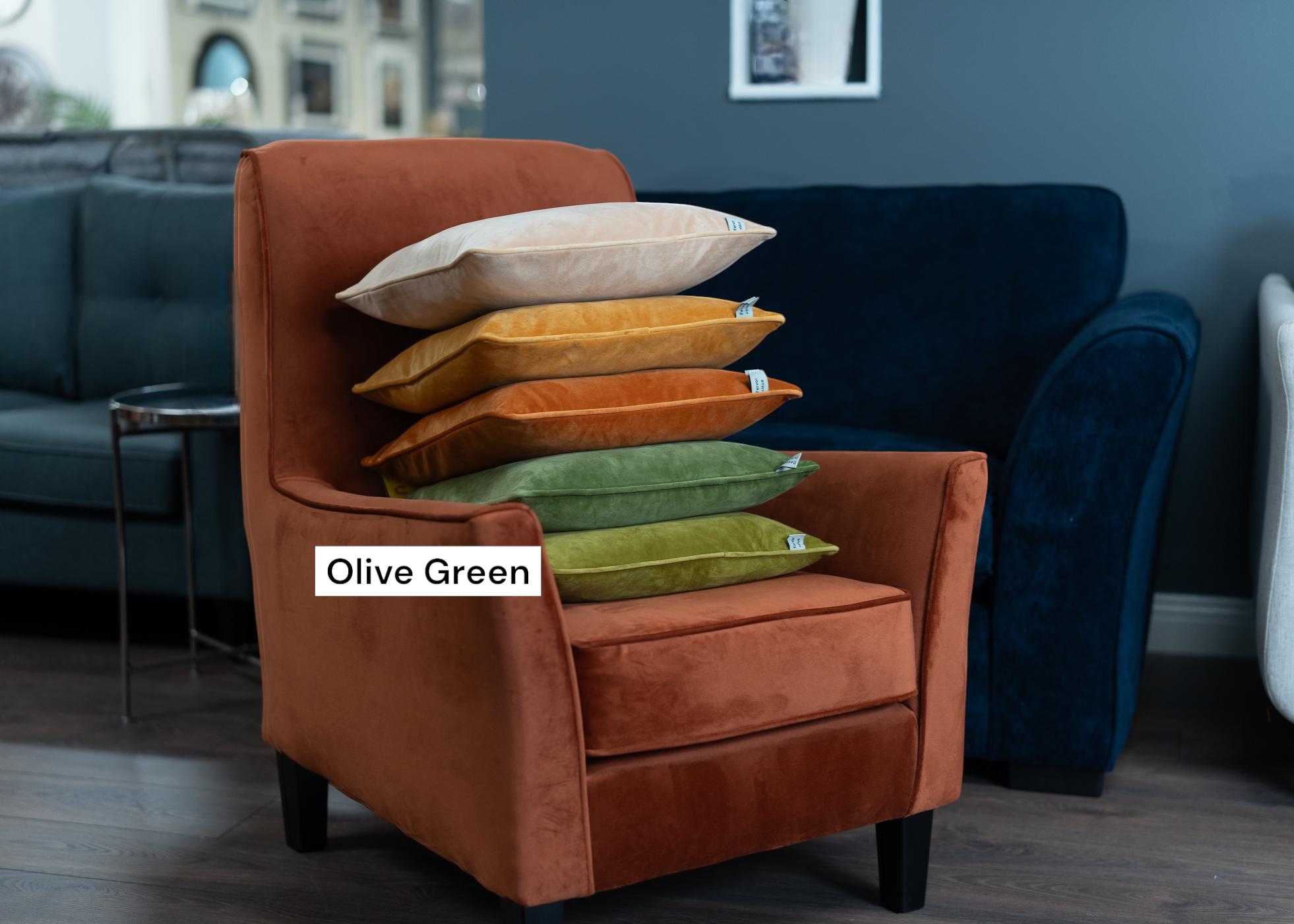 Cushion F+H Velvet Plain Olive Green 45x45cm