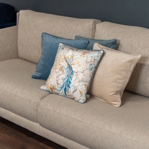 Cushion F+H Velvet Classic Bird Gentle Blue