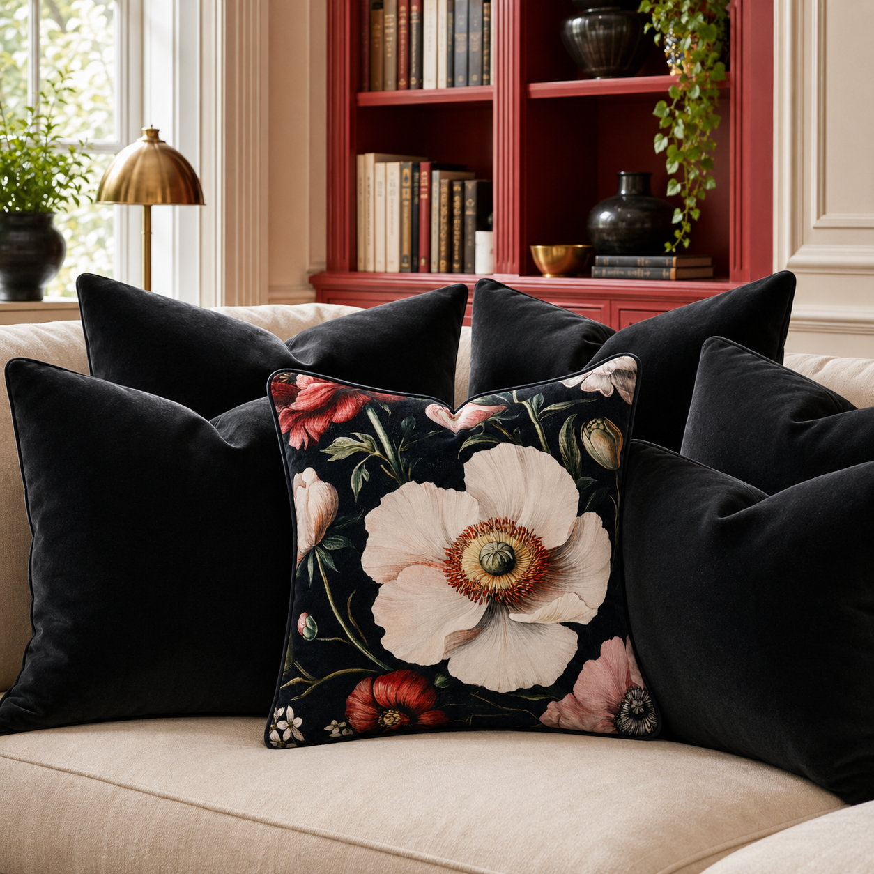 Cushion F+H Velvet Night Bloom Ivory Multi