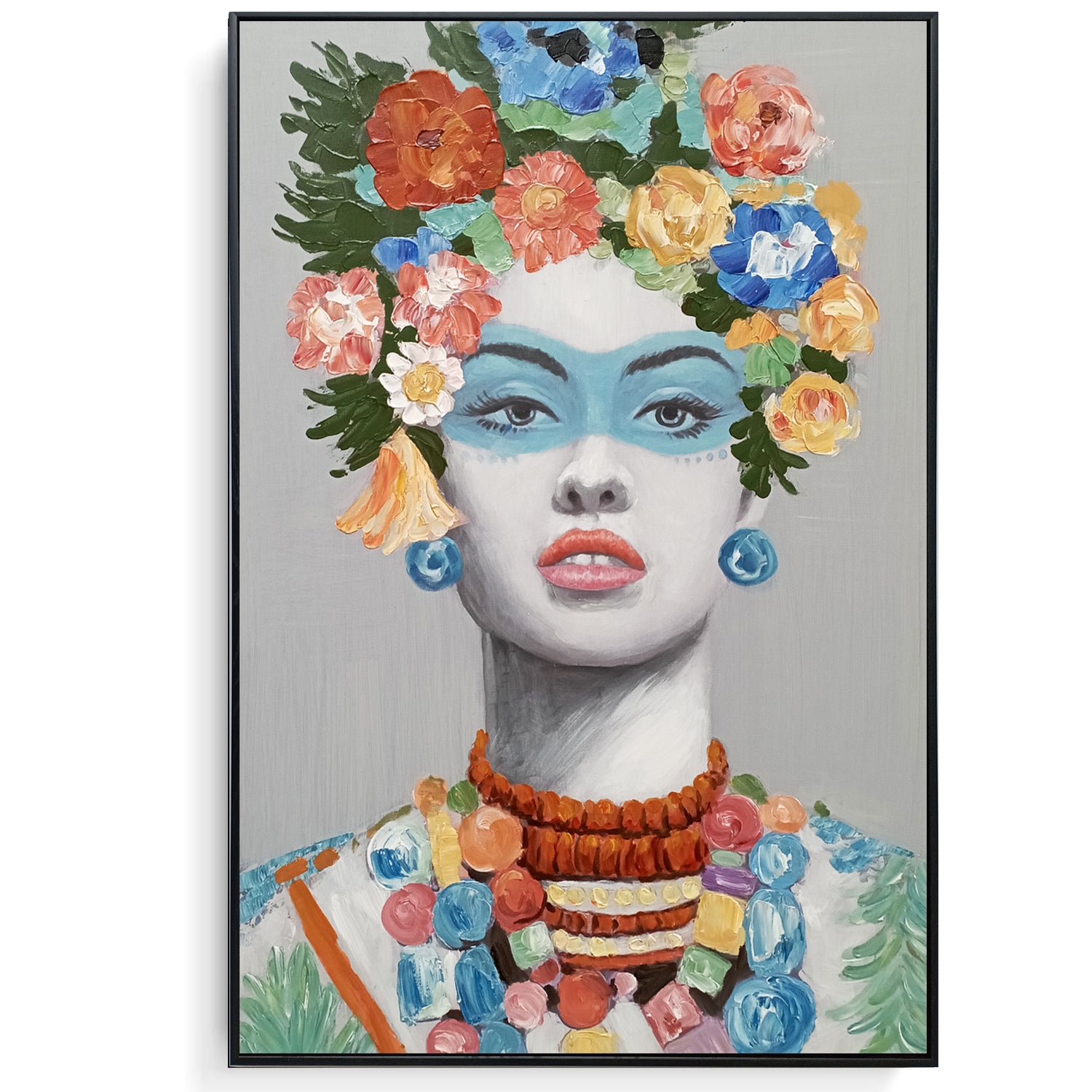 Framed Oil Painting - Floral Portrait Blue - Fervor + Hue