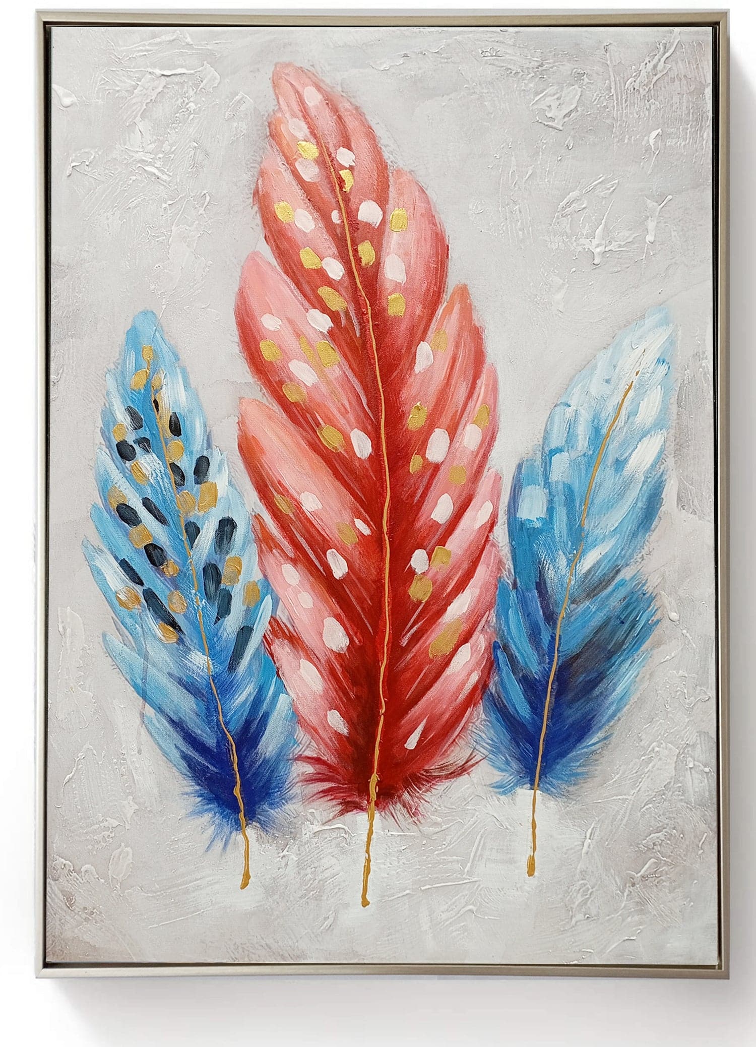 Framed Oil Painting - 3 Feathers - Fervor + Hue