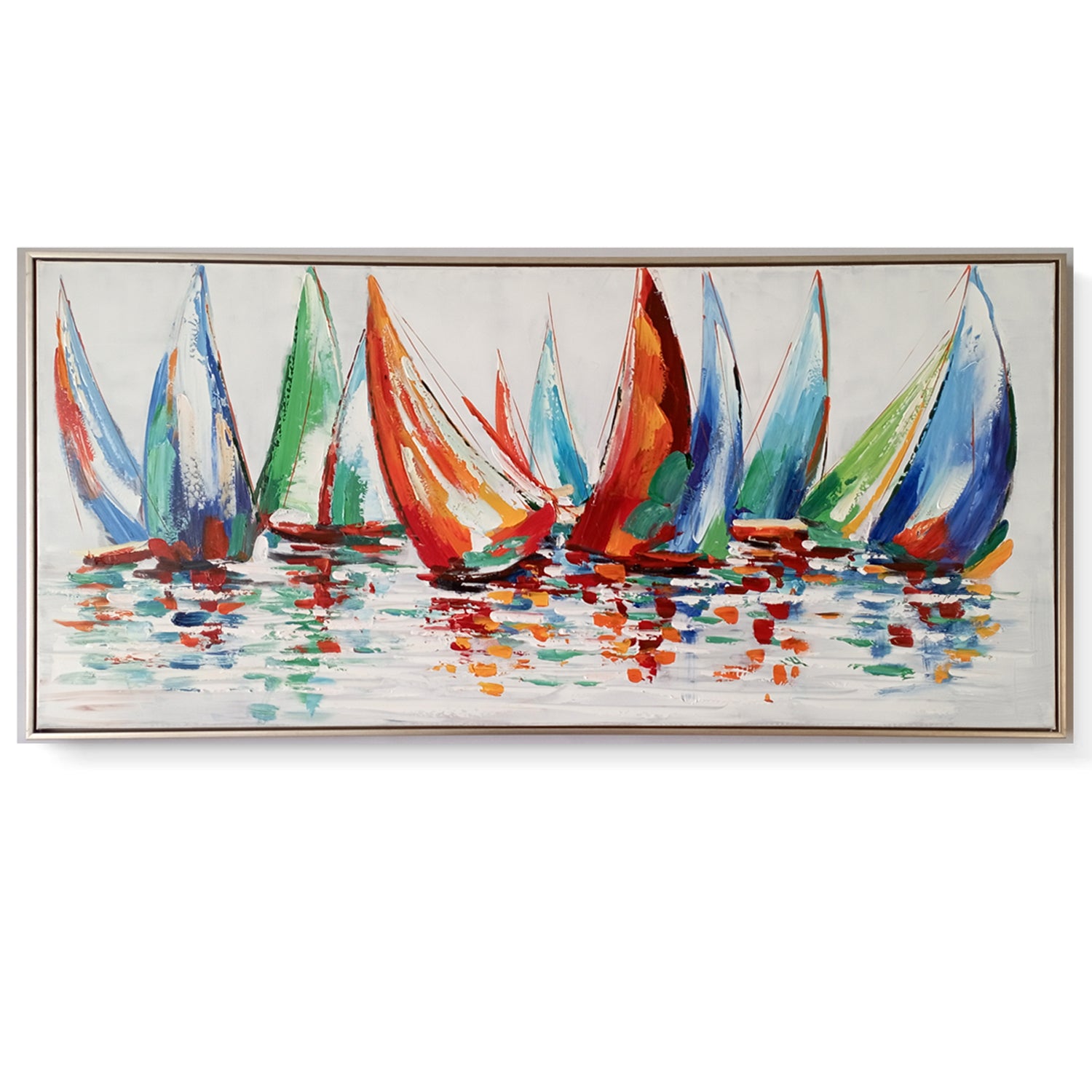 Framed Oil Painting - Yachts In Full Sail - Fervor + Hue