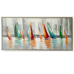 Framed Oil Painting - Yachts In The Harbour - Fervor + Hue