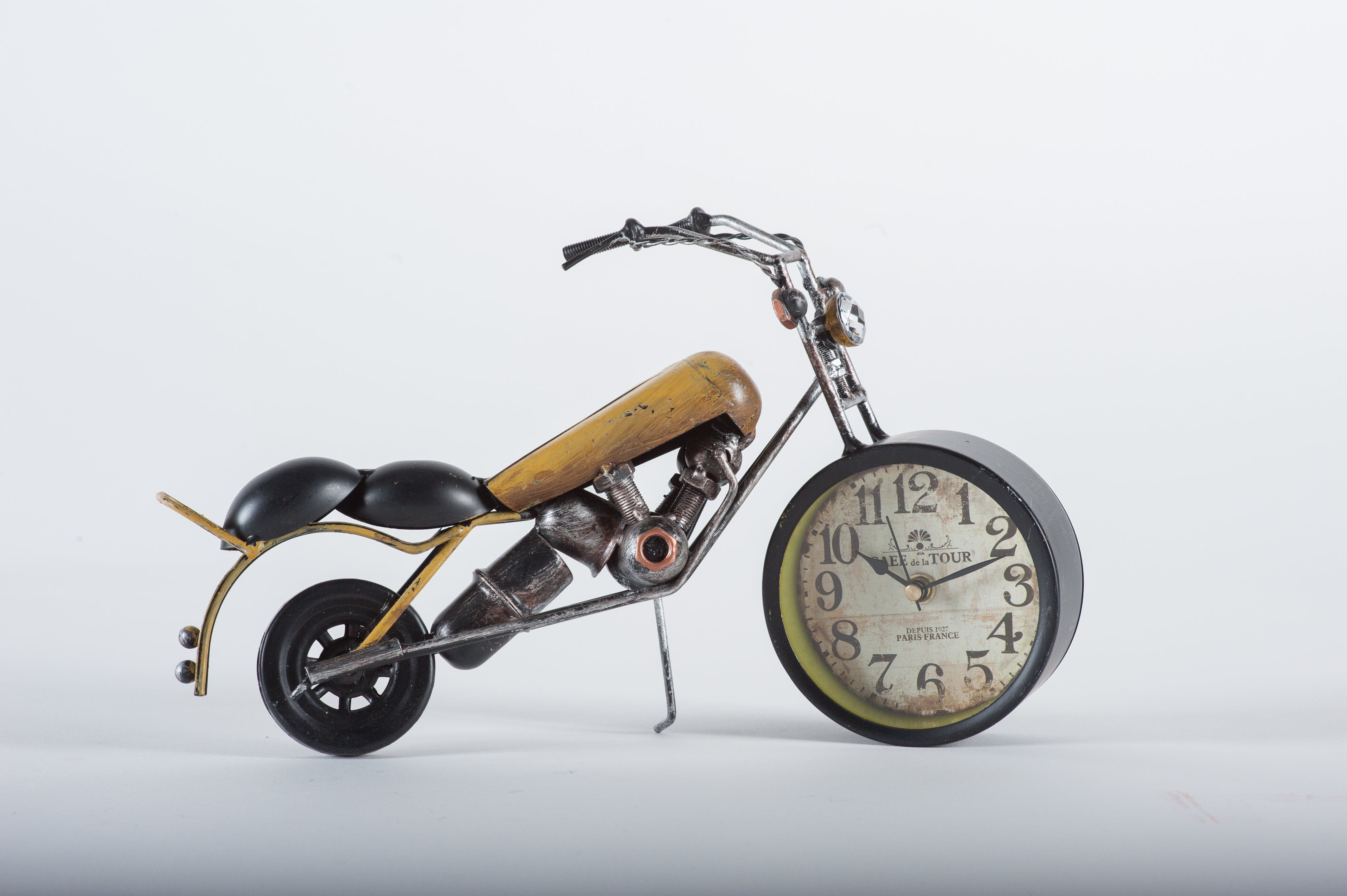 Clock Vintage Motor Bike Yellow - Fervor + Hue